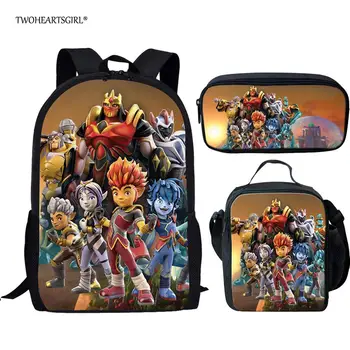 

Twoheartsgirl 3pcs/set Gormiti School Bags Set Schoolbag for Kids Cartoon Boys Girls Children Backpack Student Bookbags Mochila