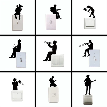 

Cartoon Cowboy Playing Guitar Silhouette Switch Sticker Musical instrument Art Wall Stickers for Music Room Bedroom Home Decor