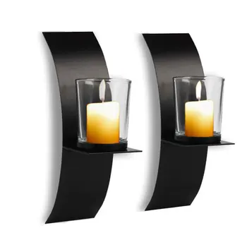 

2pcs Wall Mounted Candle Holder Hanging Candlestick Metal Candle Holder Stand Sconce Home Decoration