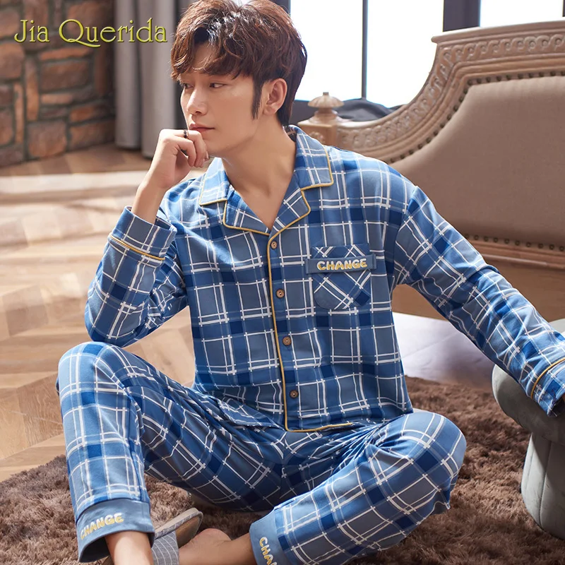 

Fashion Style Homesuit Homeclothes Pajamas for Men Pajama Men Plus Size Sleepwear Crew Neck Buttons Front Pocket Long Sleeve