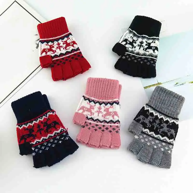 

Christmas Deer Pattern Animal 1 Pair Half-finger Driving Gloves Knitted Gloves Christmas Warm Mittens Fingerless Gloves Outdoor