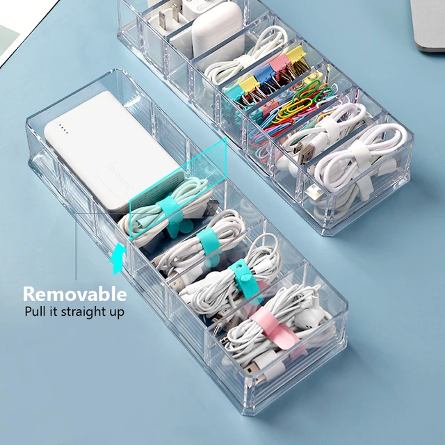 Desktop Daten Kabel Lagerung Box, Staubdicht Mit Abdeckung, Handy Ladegerät  Box, Sortierung Grid Quelle Wickler - AliExpress