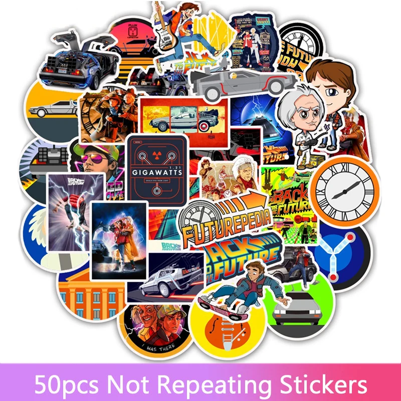 

50pcs/set Movie Back To The Future Stickers Pack For On The Laptop Fridge Phone Skateboard Travel Suitcase Stickers Gift Toys