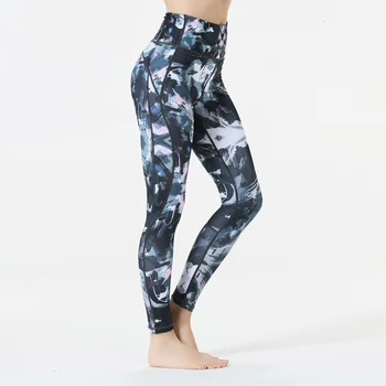 

2018 new Women Sport Female Floral Printed Yoga Pant Running Leggings Sweat Plum blossom Yoga clothing