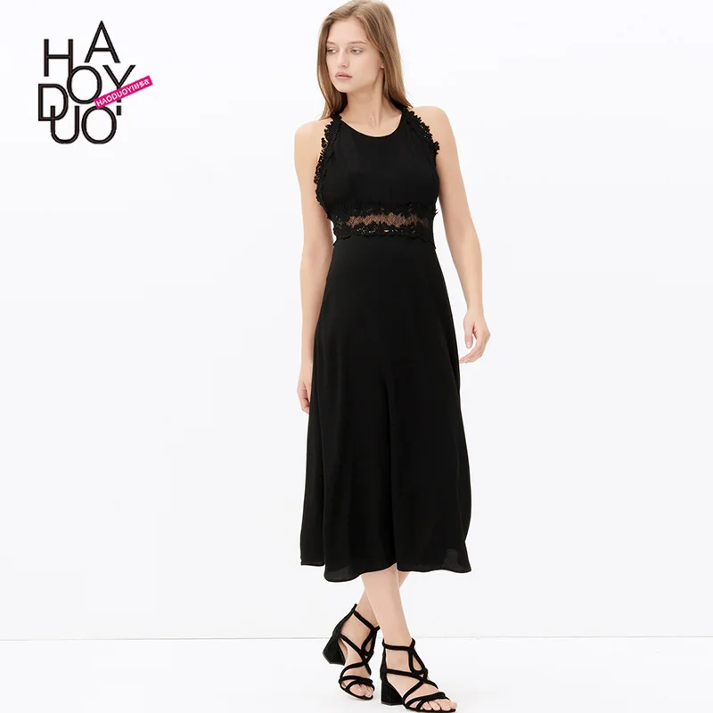 

Haoduoyi2019 Summer WOMEN'S Dress New Style Sexy Lace Joint Backless Black And White with Pattern Slim Fit Sleeveless Dress