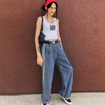 

2019 Autumn High Waist Panel Webbing Cowboy Tooling Wide-Leg Pants