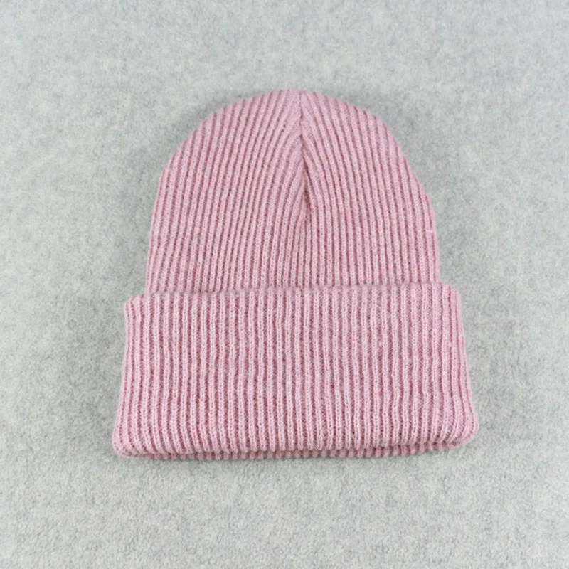pink Однотонная шерстяная шапка бини для женщин и мужчин, теплые мягкие вязаные шапки Skullies, зимние осенние спортивные хип-хоп повседневные Лыжные шапки - Цвет: pink