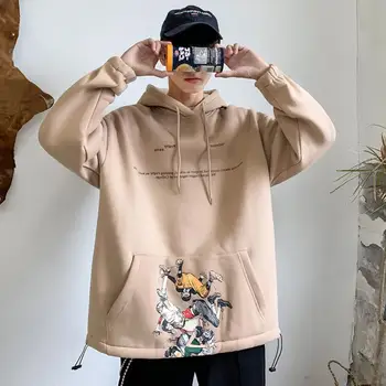 

Men's autumn and winter new fashion casual hoodie Hong Kong style hip-hop loose couple solid color personality anime printing