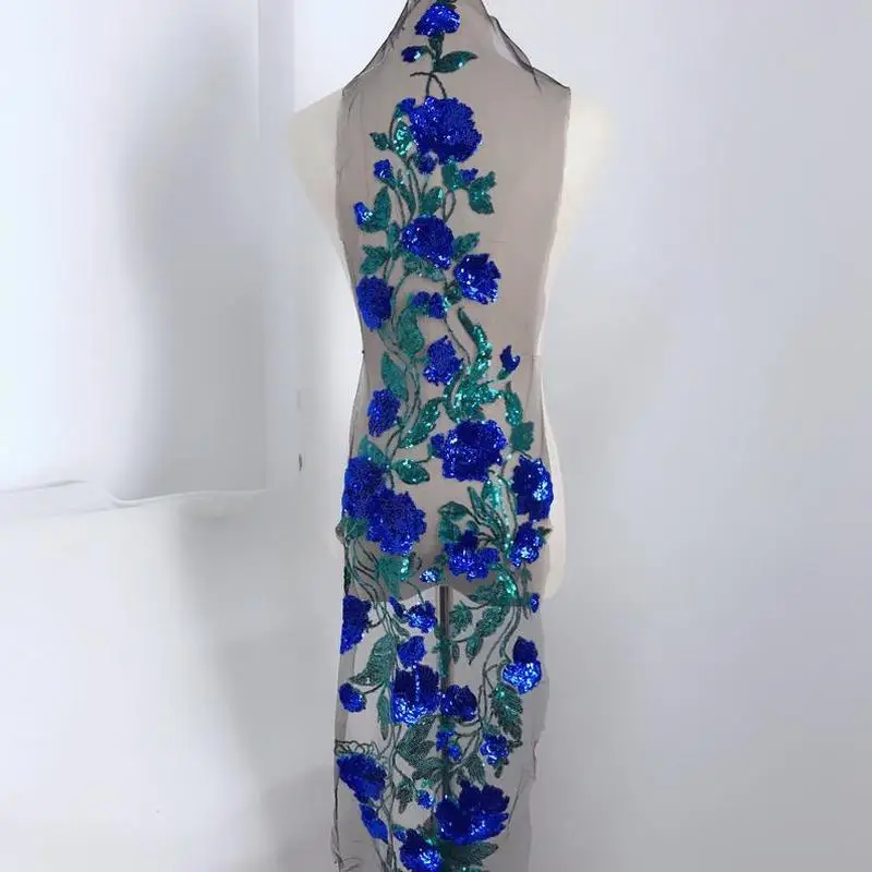 

1 Pcs Royal Blue Tone Floral Tier Flower Trim Tulle Applique Turquoise Sequin Applique for Lyrical Dance Garments Costume Design