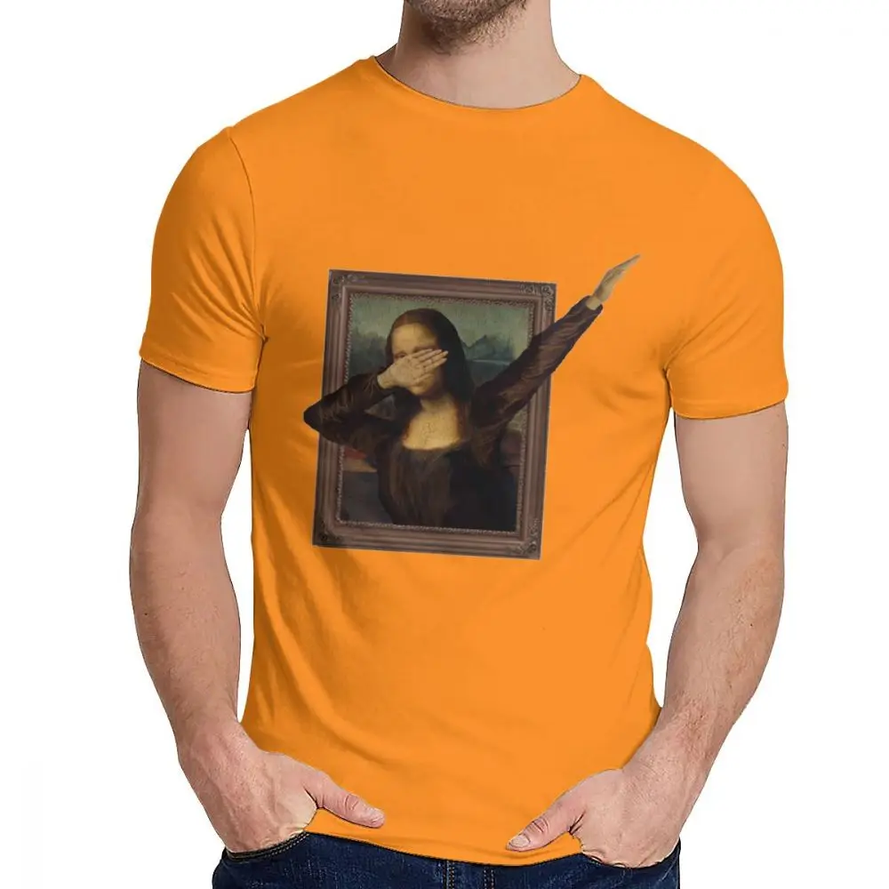 Мужская футболка с круглым вырезом и принтом Mona Lisa La Gioconda с короткими рукавами, Новое поступление для мужчин, топ из натурального хлопка, Лидер продаж - Цвет: Оранжевый