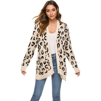 

2019 Fashion Basic Women Knitted Cardigans Leopard Tide Solid Loose Casual Long Sleeve Elegant Sweaters Coat Female Jacket