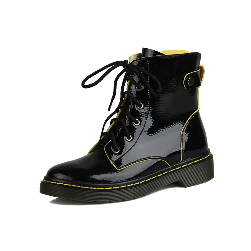 FEDONAS Patent Leather Women Casual Ankle Boots Cross-tied Autumn Winter Keep Warm Short Boots Basic New Fashion Shoes Woman