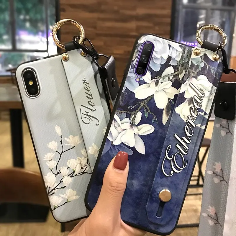 Lanyard Phone Case For Huawei Honor 9X Pro Flower Series Delicate Painted TPU Silicone Cover Shockproof Holder | Мобильные телефоны