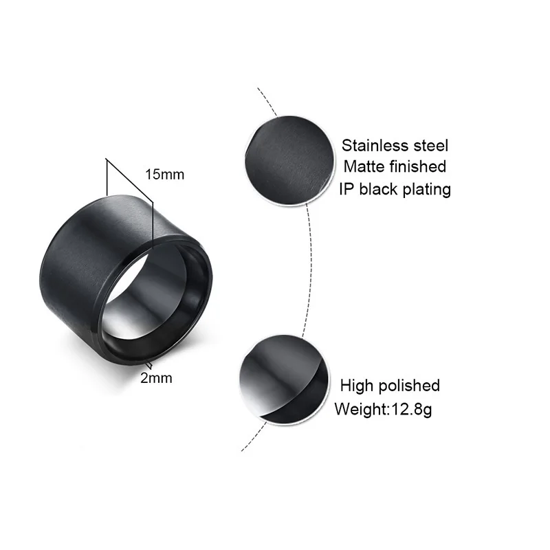 Men's Extra Wide Black Stainless Steel Chunky Cigar Band Ring