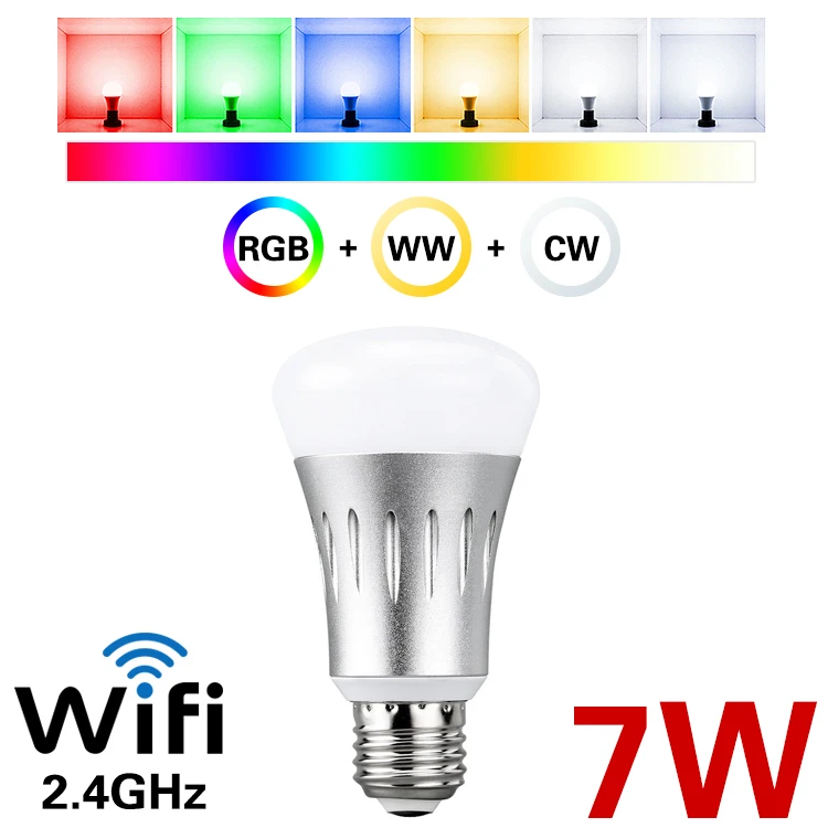 Yyxmb сигнализации умный дом Wi-Fi настенный светильник светодиодный светильник RGB+ WW+ CW затемнения светодиодный лампы Поддержка Amazon ECHO/Google Home/IFTTT пульт дистанционного управления голосовой Управление Smart - Испускаемый цвет: 7W RGB WW CW