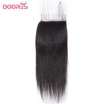 

4x4 Lace Closure Straight Human Hair Brazilian Natural Color 150% Density Closure Free Part Doores Hair