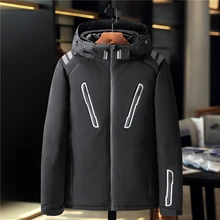 Брендовое пуховое пальто для мужчин, Толстая теплая куртка на 90% белом утином пуху, Мужская ветрозащитная зимняя куртка для мужчин с капюшоном, светоотражающая куртка