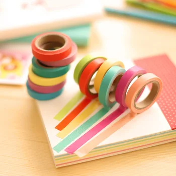 

10Pcs Cute Solid Color Washi Tape Kawaii Adhesive Tape Decor Masking Tapes For Kids Scrapbooking DIY Supplies Stationery