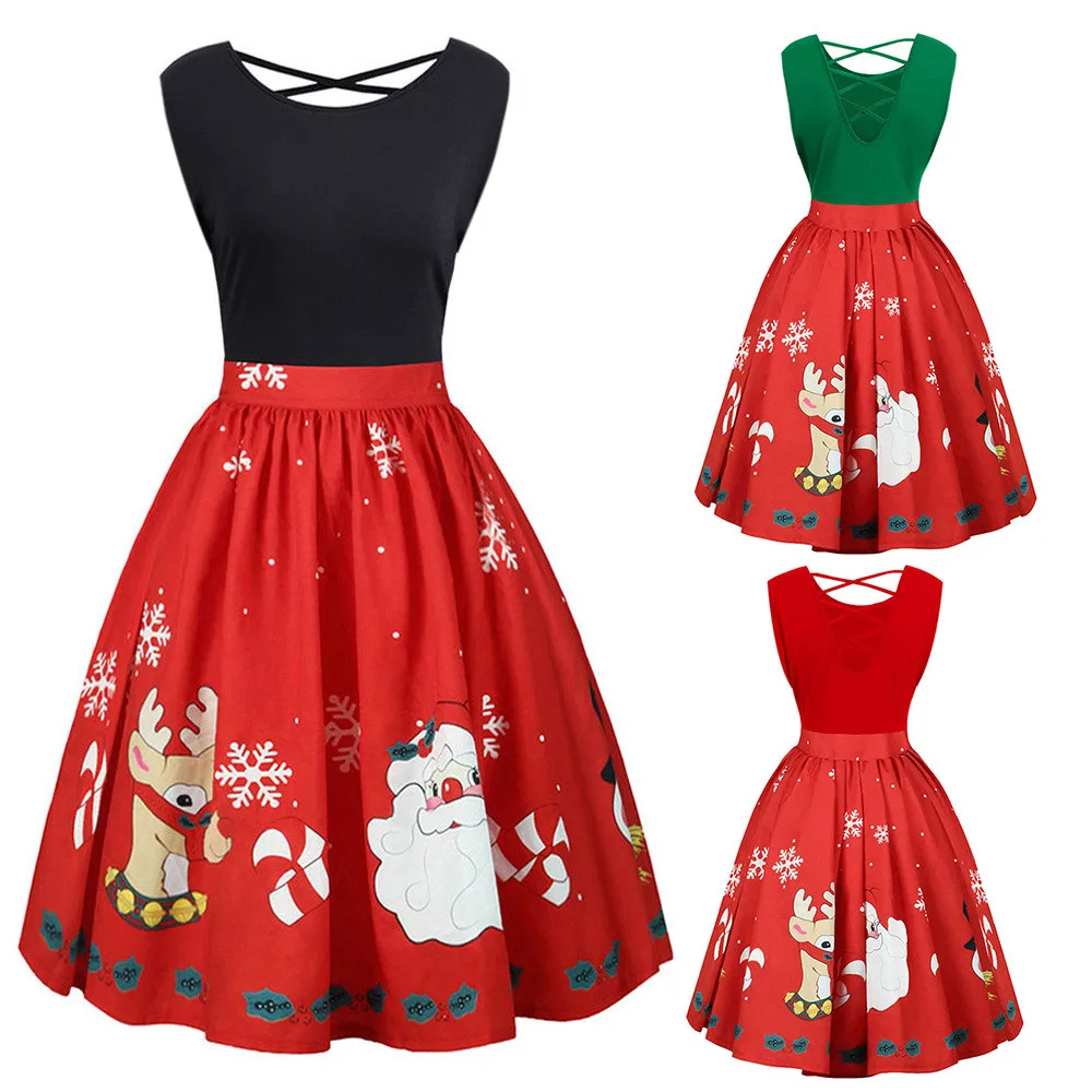 Новинка 2019 рождественское платье для женщин с рождественским принтом без