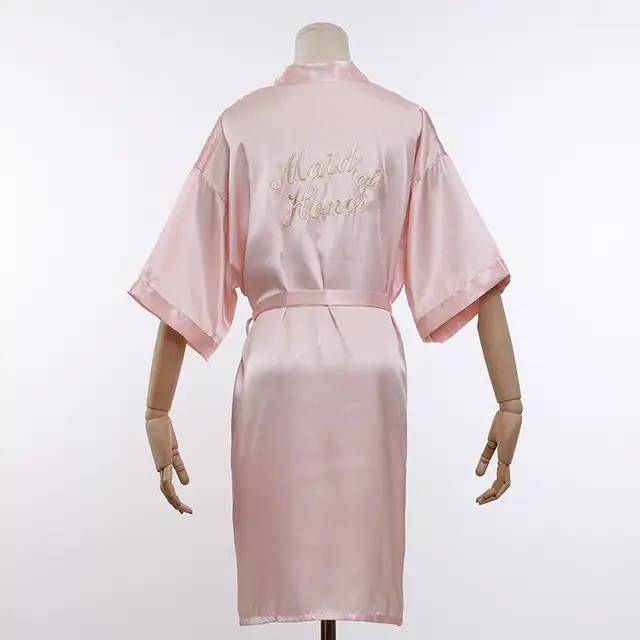 Wedding Bride Bridesmaid Robe Dressing Gown Sexy Women Bathrobe Nightgown Short Sleepwear Casual Flower Kimono Geisha M L XL Maid of Honor Pink