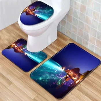 

Beach Scenery Bathroom Mat Three-Piece Bathroom Carpet Toilet Mat Set Door Mat Bathroom Non-Slip Mat Spot
