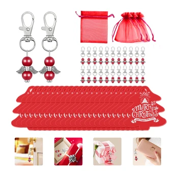 

Angel Design Keychain Favors Set Include 24Pcs Angel Pearl Keychains & 24Pcs Red Organza Gift Bags & 24Pcs Merry Christmas Tags