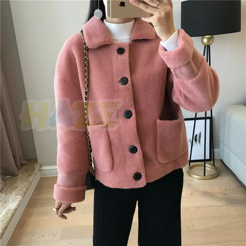 Pink Модная женская меховая теплая куртка из овечьей шерсти, короткое пальто, шесть цветов, S-XXL, Женское пальто, зимняя куртка - Цвет: Pink