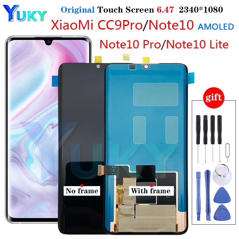 Original Xiaomi Mi Note 10 LCD Display Touch Screen Digitizer For Note10 pro Lcd With frame with measuring key | Мобильные телефоны