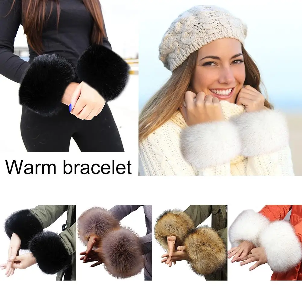 

New 1Pair Women Winter Cuff Wrist Warmer Oversleeve Warm And Soft Faux Fur Windproof Arm Bracelet Wristbands Arm Sleeves Gloves
