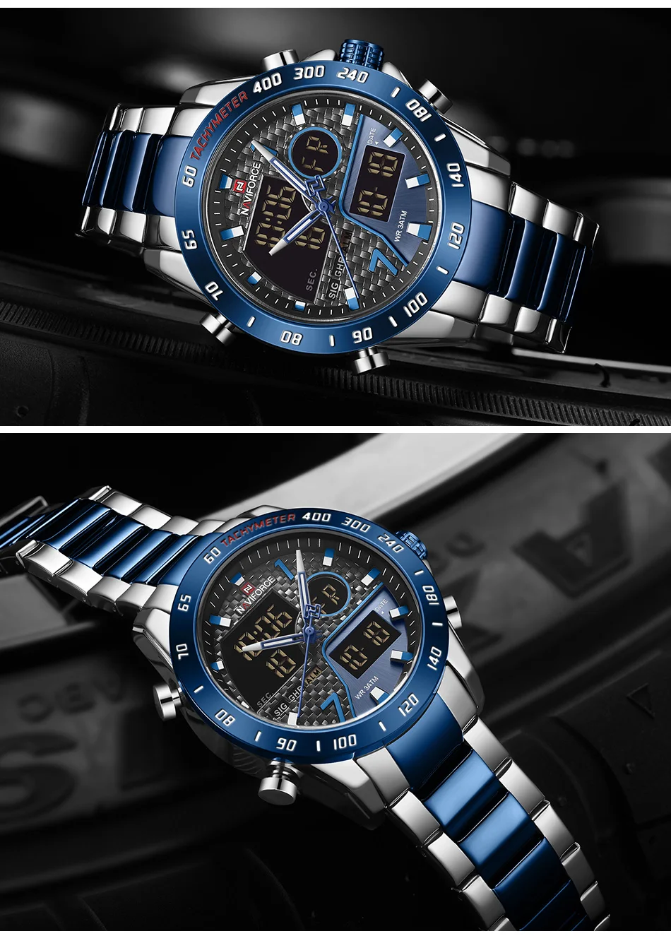 Мужские часы NAVIFORCE Топ бренд класса люкс полностью Стальные кварцевые часы мужские большие военные спортивные наручные часы Аналоговые Цифровые мужские часы