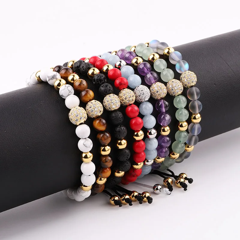 High Quality New Fashion 6mm Natural Stone CZ Pave CharmBeads Custom Macrame Bracelet Jewelry For Men Women - Image 6