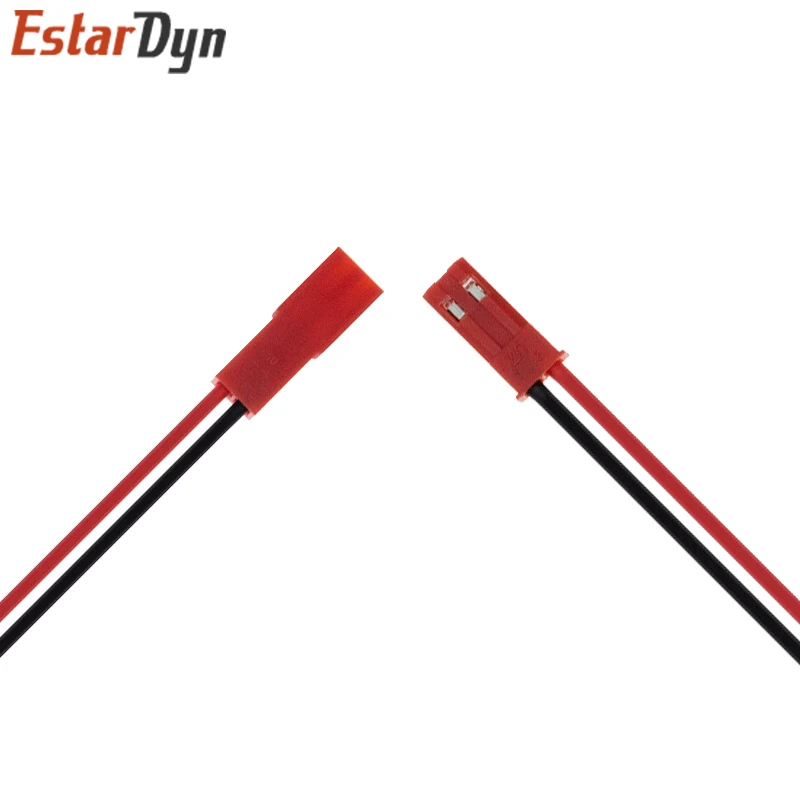 Connecteur femelle JST 150mm sur câble rouge et noir, vue détaillée pour batterie RC