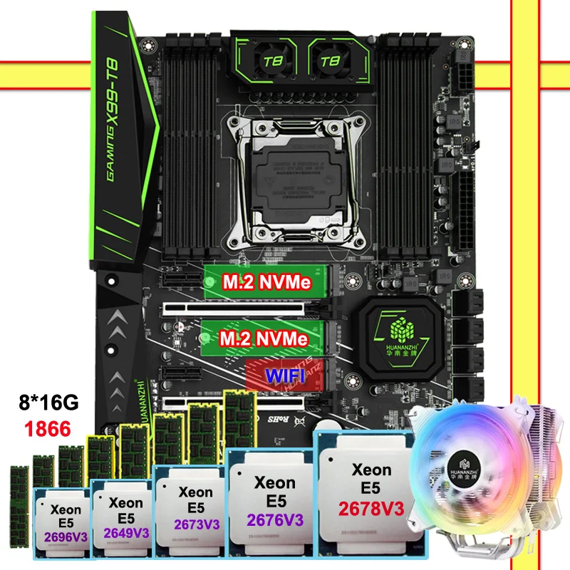 HUANANZHI материнская плата DIY combo X99-T8 материнская плата с CPU Xeon E5 2678 V3 2696 V3 и т. д. хороший кулер RAM 128G(8*16G) 1866 RECC HUANANZHI материнская плата DIY combo X99-T8 материнская плата с CPU Xeon E5 2678 V3 2696 V3 и т. д. хороший кулер RAM 128G(8*16G) 1866 RECC