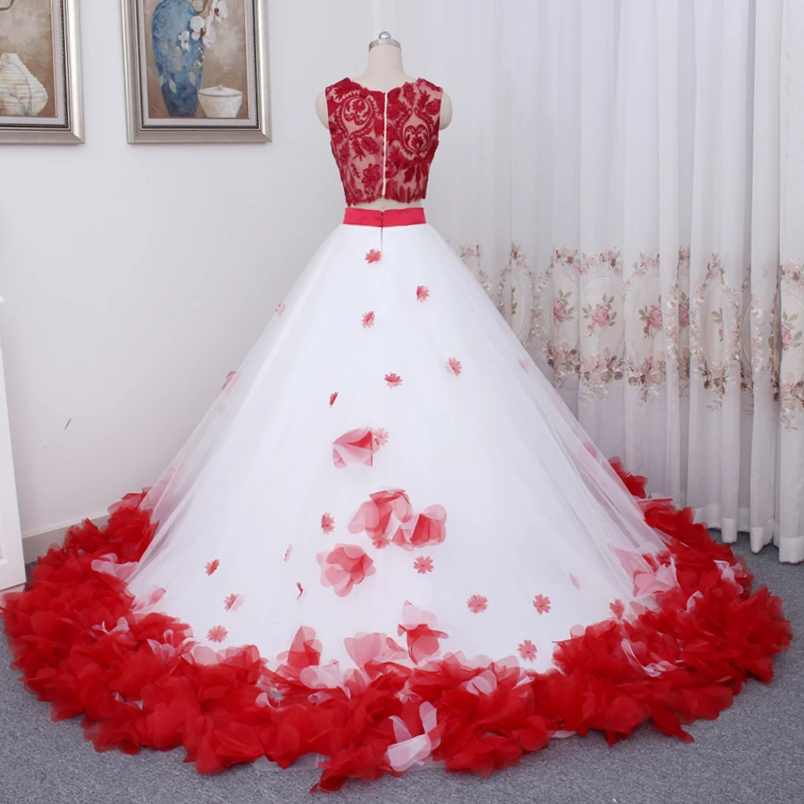 Bohemian Flower White Red Lace Tank Wedding Wedding Dresses Two - Main Image