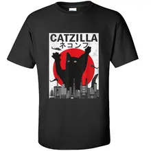 Футболка в европейском стиле с круглым вырезом, Винтажная футболка с котом, монстром, кайджу, хлопок, мужские топы, футболка с принтом, футболка с короткими рукавами