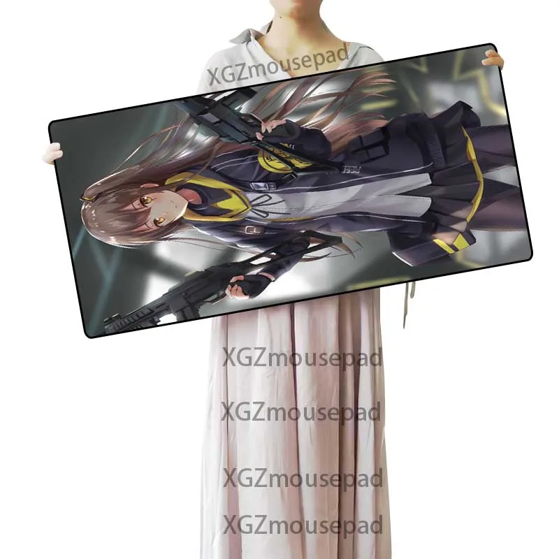  XGZ Large Gaming Mouse Pad Black Lock Edge Comic Cute Girls Frontline Custom Computer Desk Mat Non-