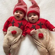 Рождественская зимняя одежда для малышей; Рождественская одежда с оленем для новорожденных мальчиков и девочек; комбинезон+ шапка; комплект одежды; Детский костюм;