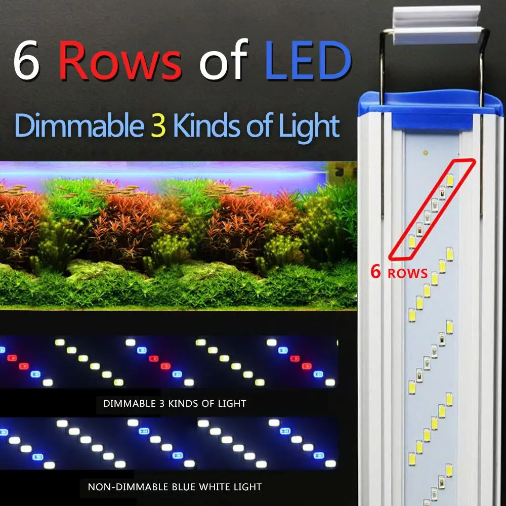 Lámpara de 6 filas superfino acuario con LEDs, iluminación para plantas acuáticas, 18-70CM, Extensible, regulable, con Clip, para pecera, novedad de 2021