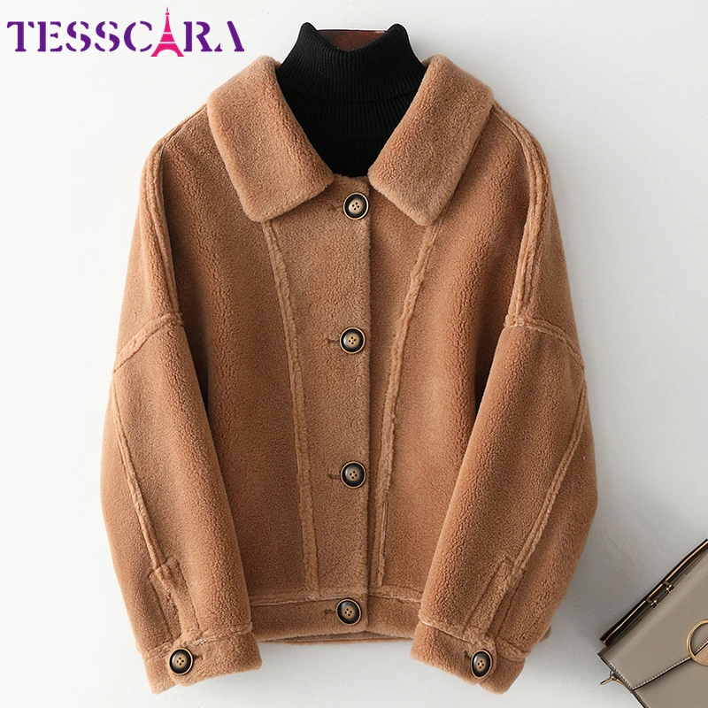 

TESSCARA Women Autumn & Winter Basic Jacket Coat Wool Blend High Quality Female Fashion Leather Suede Jackets Outerwear & Coats