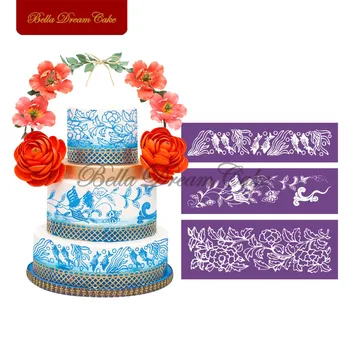 

Ocen World Fish Bird Flower Design Mesh Stencil Cake Stencil Cake Mold For DIY Cake Decorating Tools Cake Mould