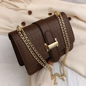 

Mini Square Flip Bag 2020 Winter New Quality PU Leather Women's Designer Handbag Stone Pattern Lock Chain Shoulder Messenger Bag
