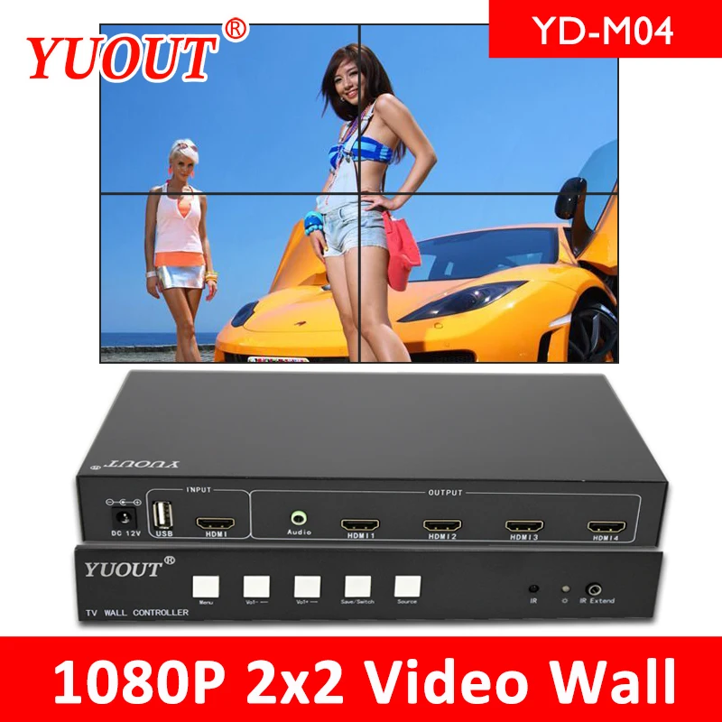 YUOUT YD M04 HDMI 2x2 видео настенный контроллер USB + соединенный hdmi экран поворот на 180