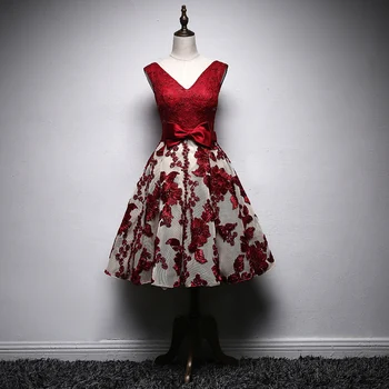 

Women V-neck Chinese Dress Elegant Sleeveless Qipao With Bow Exquisite Flower Cheongsam Noble Prom Gown Classic Vestidos