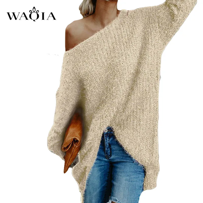 Womens off the shoulder knit pullover Autumn long sleeve Knitted Sweaters 2019 Winter Tops For Women Pullover Jumper Pull Femme