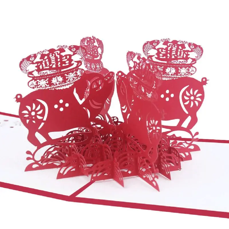  3D Pop Up Handmade Creative Pig Greeting Cards Postcards Invitation Laser Cut Happy New Year Party  - 4.00036E+12