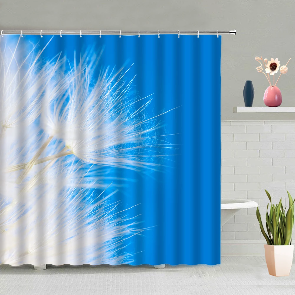 Simple Raindrops Shower Curtain Set Color Dandelion Background Pattern