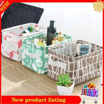 

Desktop Storage Basket Foldable Sundries Storage Cotton Linen Underwear Cosmetic Organizer Jewelry Scarf Socks toy Storage Bag