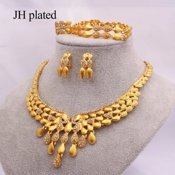 

Dubai gold Jewelry sets African Ethiopia bridal Wedding gifts for women Necklace Earrings Ring bracelet set indian jewellery
