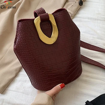

DORANMI Stone Pattern Bucket Shoulder Bags For Women 2019 Fashion Bucket Bags Female Leather Messenger Barrel Bolso Mujer CBB385