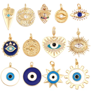 Evil Eye Charm 펜던트, 18K 리얼 골드 도금 큐빅, CZ 포장 종교, 쥬얼리 목걸이, 팔찌 액세서리 용품, K09